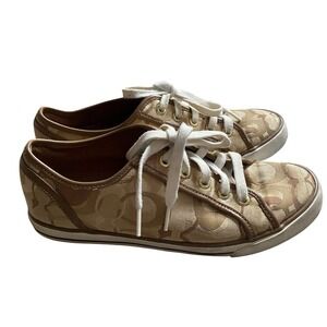 Coach Dee Sneakers Women 8B  Brown Lace Up Low Top Signature Canvas